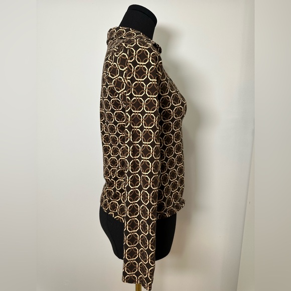 Motel Dark Brown Patterned Long Sleeve Plunge Collared Neckline - Picture 6 of 8